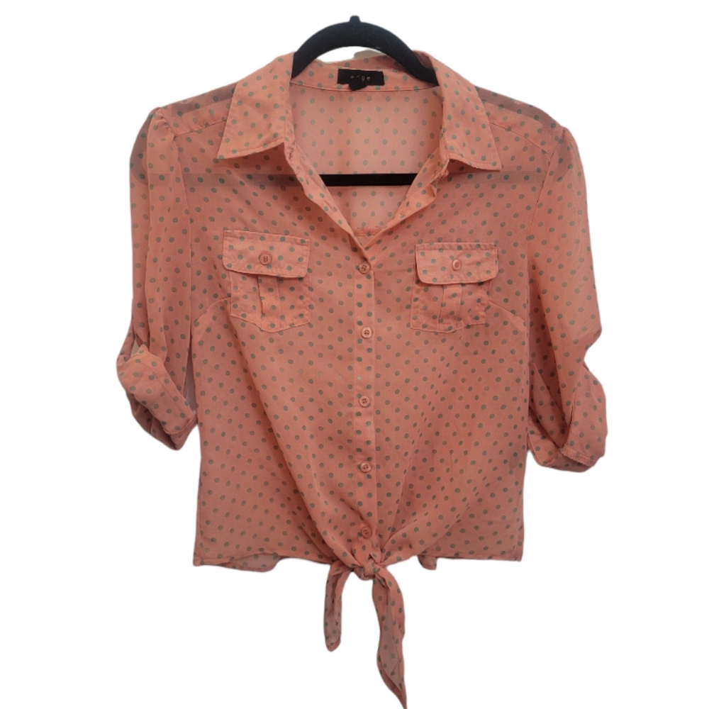 Peach Tie-Front Collared Shirt